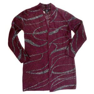 Alfani Cardigan Sweater Medium‎ Open Front Dark Purple Sequined NEW